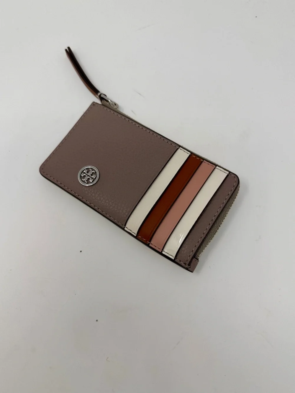 Tory Burch Women's Robinson Pebbled Top Zip Card Case - Grey Heron New